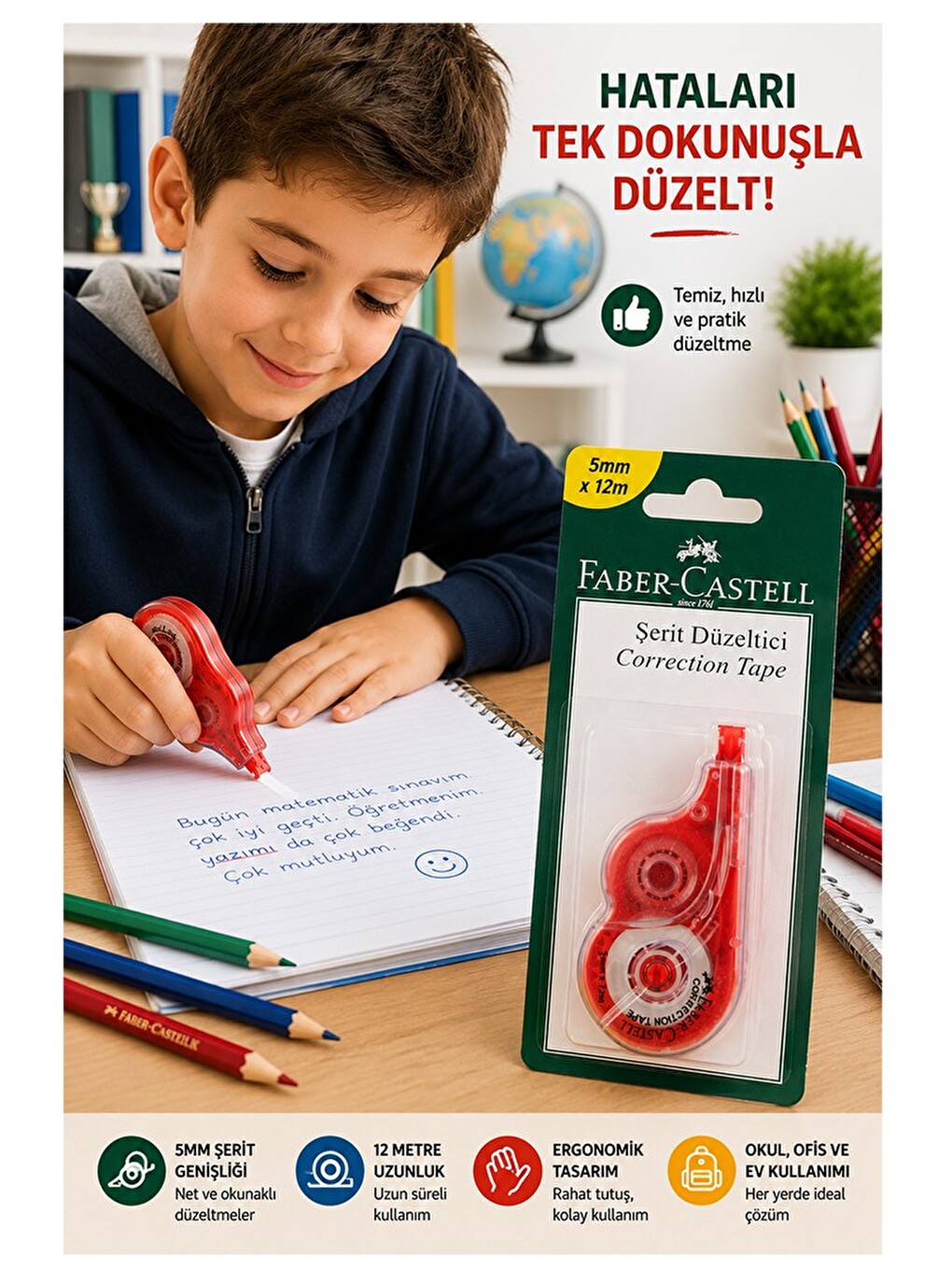 Şerit Daksil Beyaz 5mmx12 Metre 1 Adet Faber Castell Şerit Düzeltici Şerit Silici Yazı Silici Büro-2
