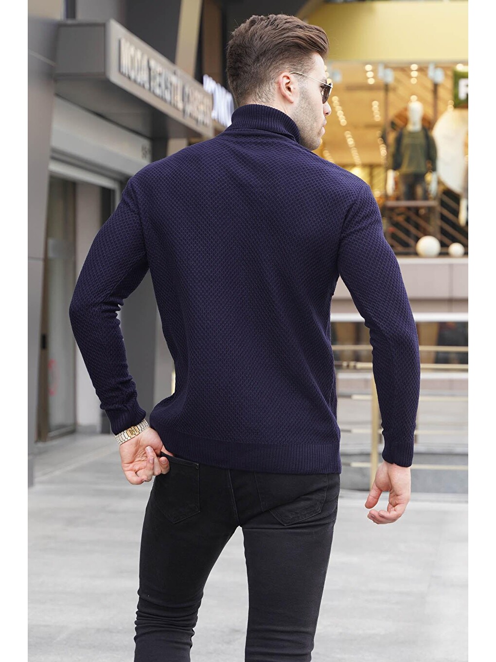 Lacivert Balıkçı Yaka Kazak 5989-1