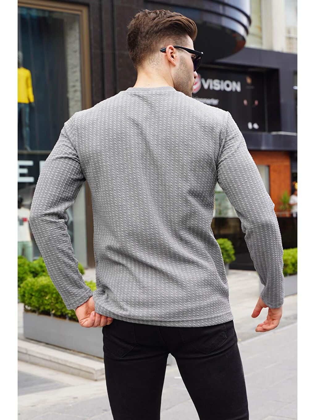 Gri Waffle Kumaş Basic Kazak 6007-1