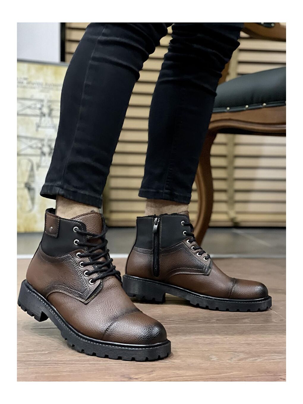 Kahverengi Lampor Garantili Erkek Kışlık Bağcıklı Fermuarlı Bot