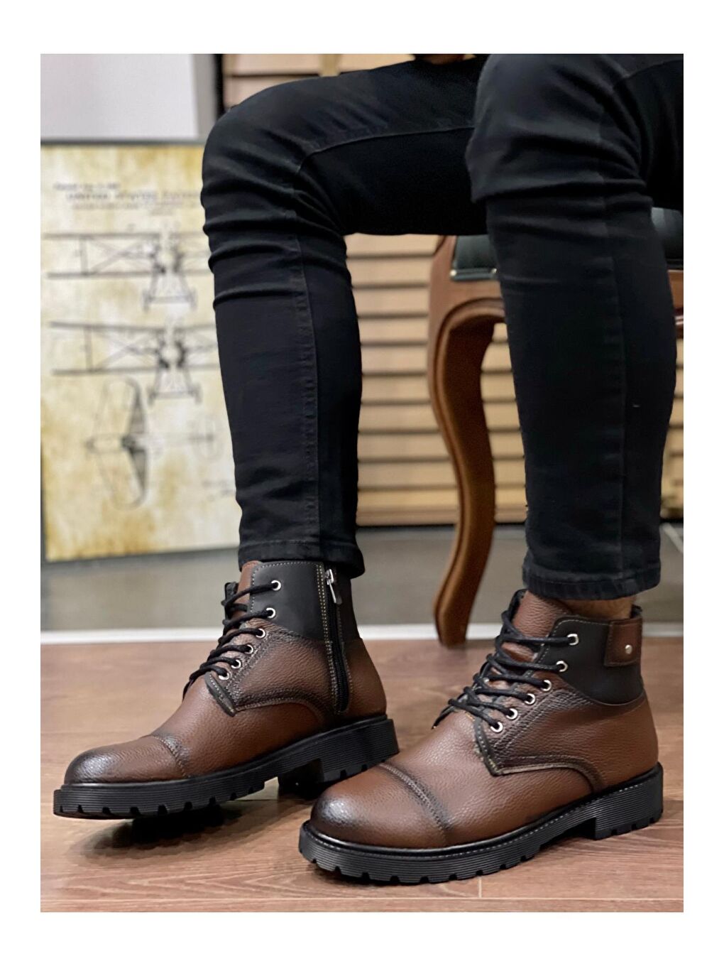 Kahverengi Lampor Garantili Erkek Kışlık Bağcıklı Fermuarlı Bot-1