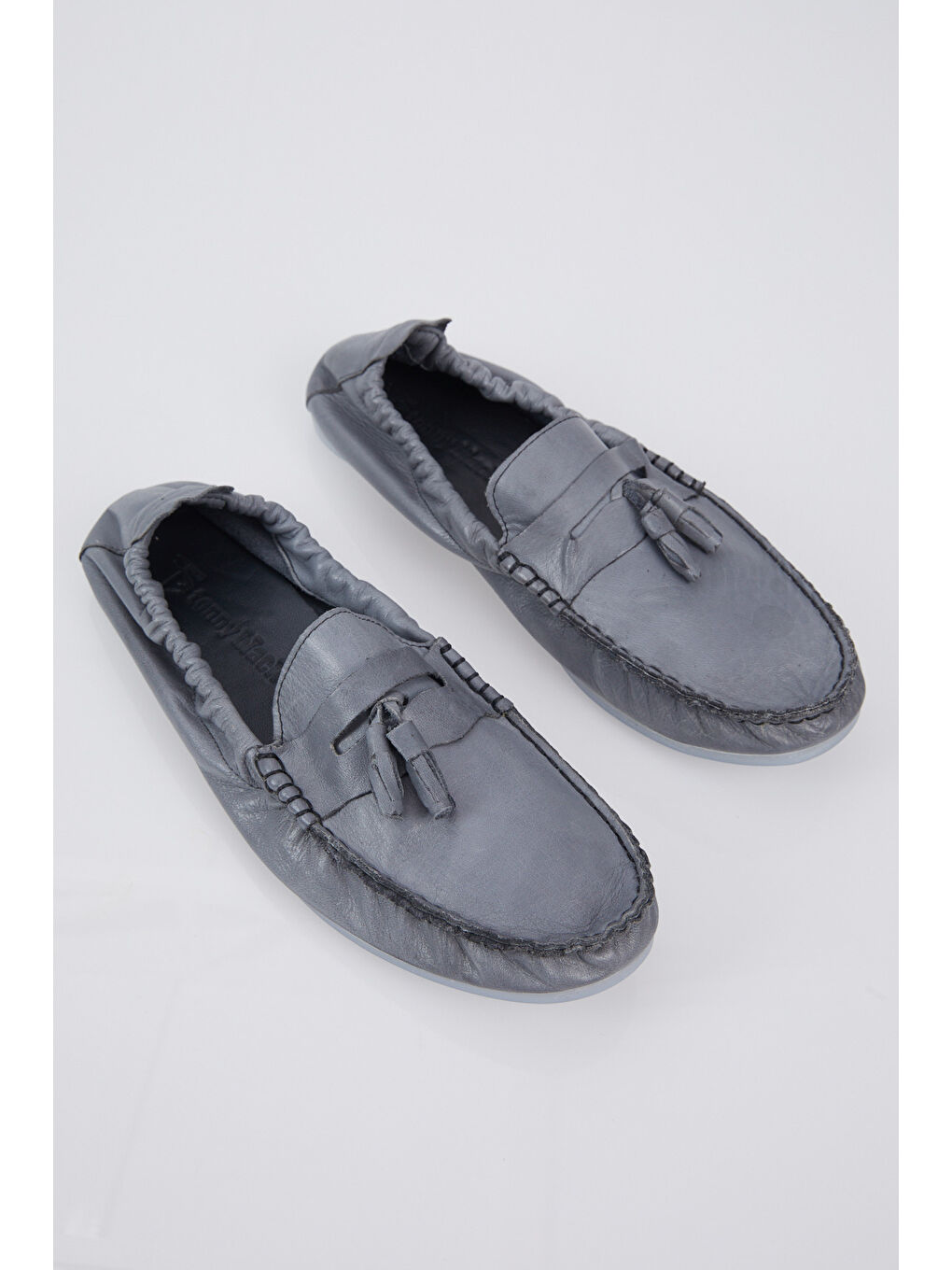 Erkek Gri Önü Püsküllü Arkası Lastikli Rahat Kalıp Hakiki Deri Loafer-3