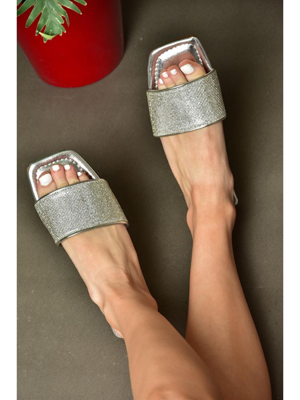 Gri P820038614 Gümüş Kadın Terlik-3