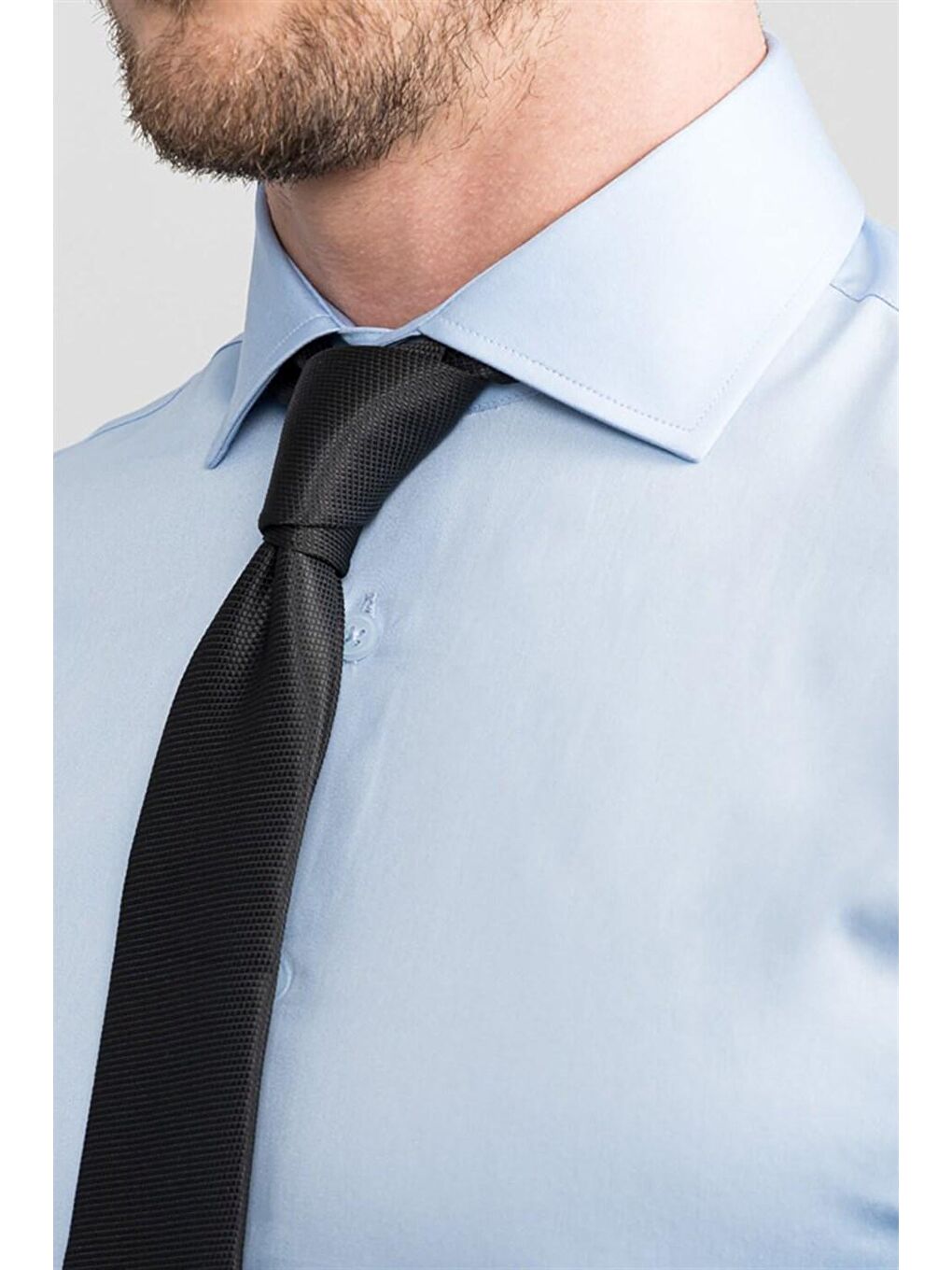 Slim Fit Pamuk Saten Erkek Mavi Gömlek-2