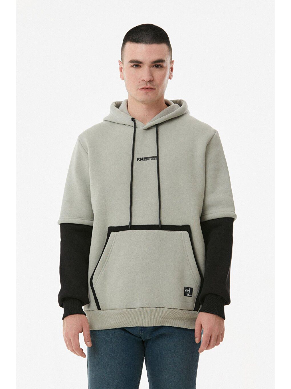 Gri Kanguru Cepli Kapüşonlu Sweatshirt