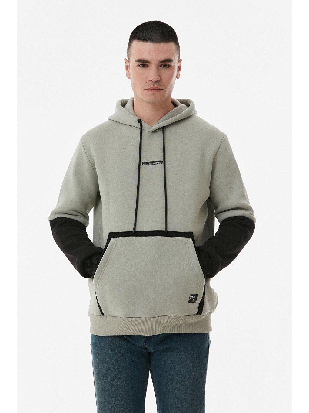 Gri Kanguru Cepli Kapüşonlu Sweatshirt-2