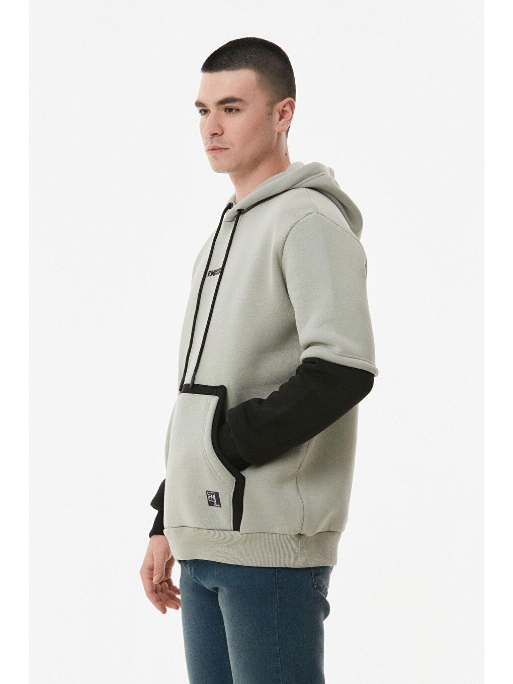 Gri Kanguru Cepli Kapüşonlu Sweatshirt-3