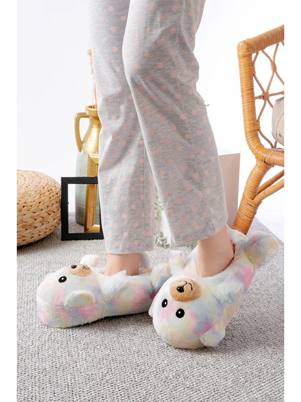 Sarı Ayıcık Figürlü Pelüş Panduf Ev Pandufu Unisex-1