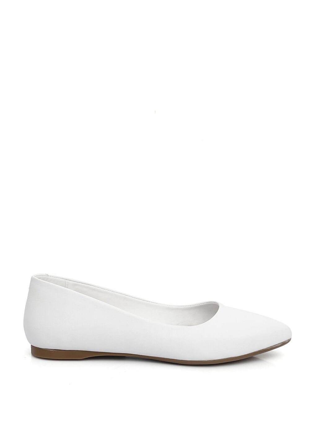 Beyaz Hakiki Deri Sivri Burun Düz Taban Kadın Babet 13389-3