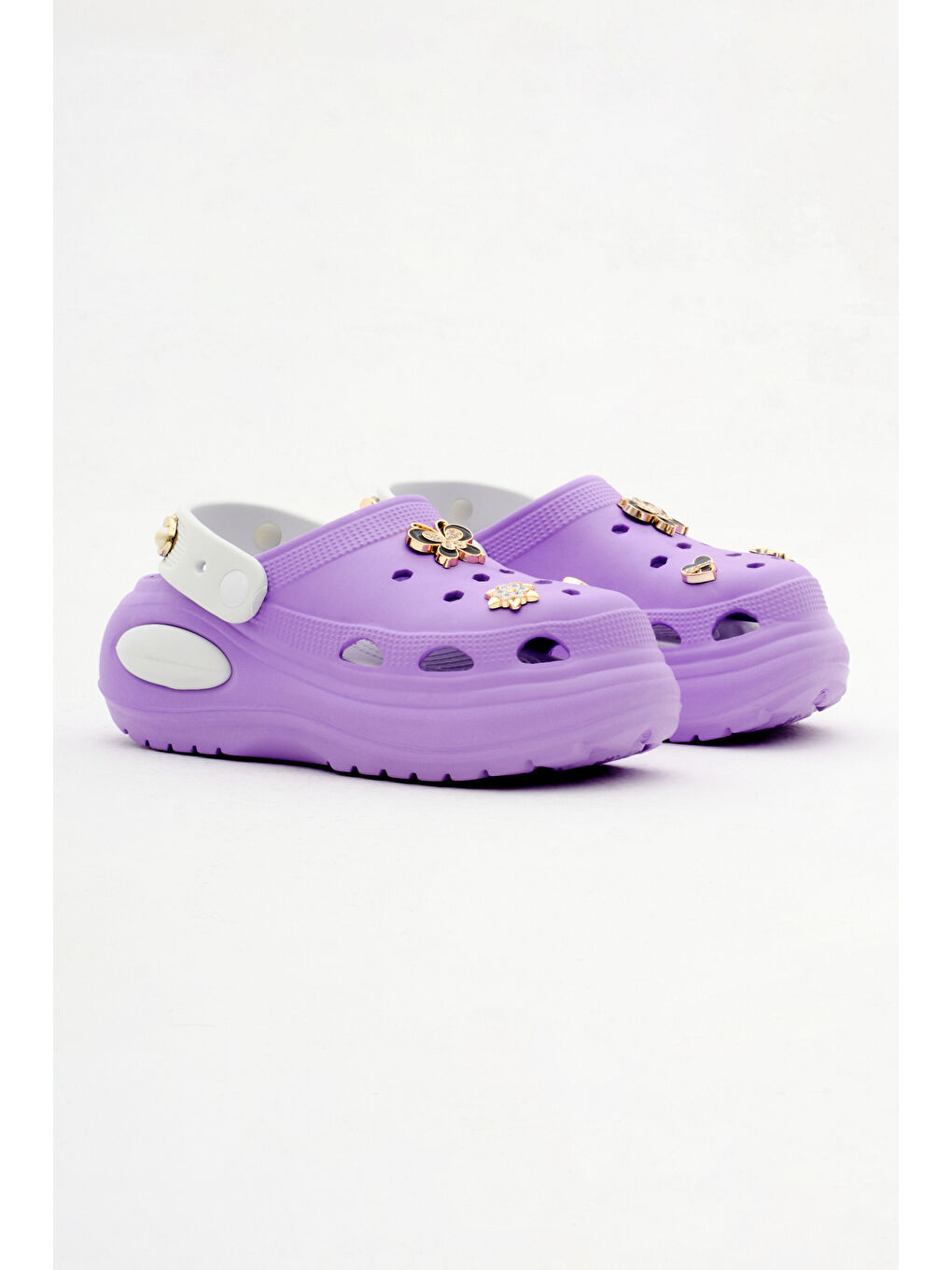 Kadın Lila Beyaz Çıkartılabilir Taban Zincir Detaylı Yüksek Taban Eva Sandalet-1