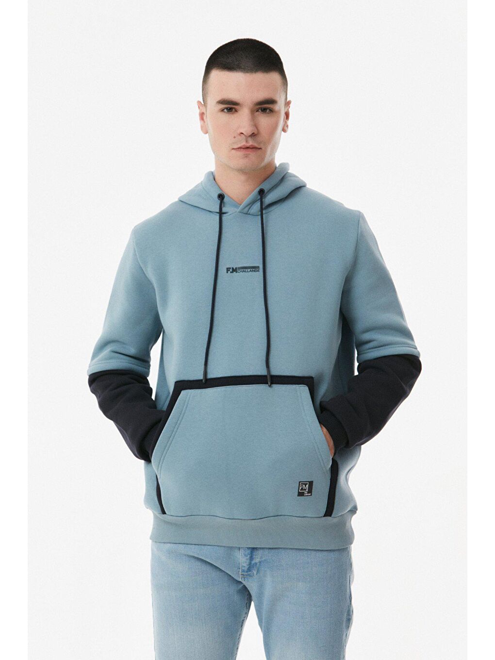 Mavi Kanguru Cepli Kapüşonlu Sweatshirt