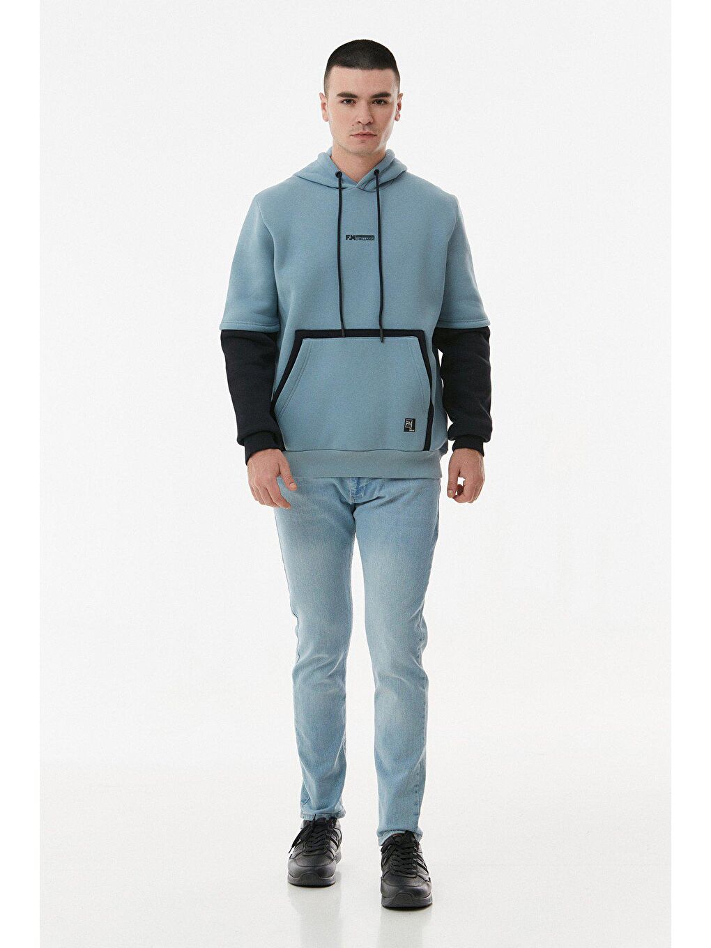 Mavi Kanguru Cepli Kapüşonlu Sweatshirt-1