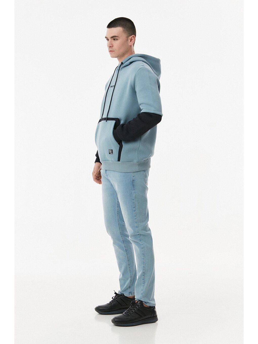 Mavi Kanguru Cepli Kapüşonlu Sweatshirt-2