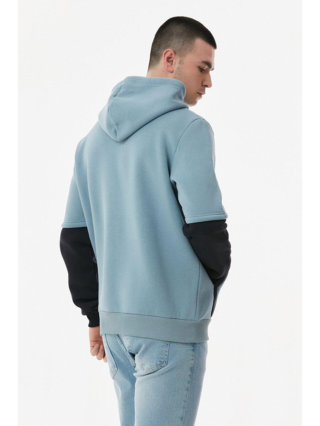 Mavi Kanguru Cepli Kapüşonlu Sweatshirt-3