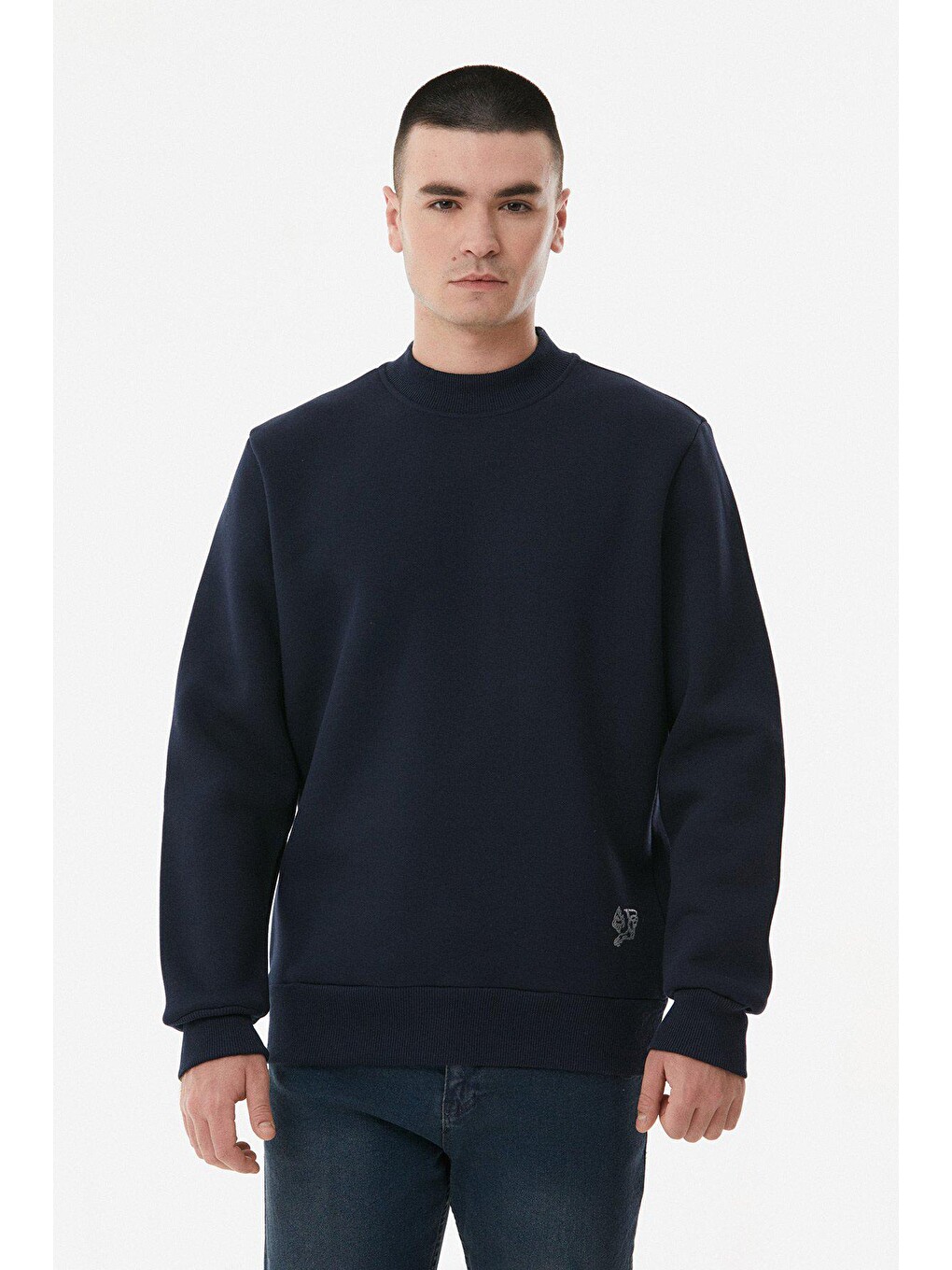 Lacivert Basic Bisiklet Yaka Sweatshirt