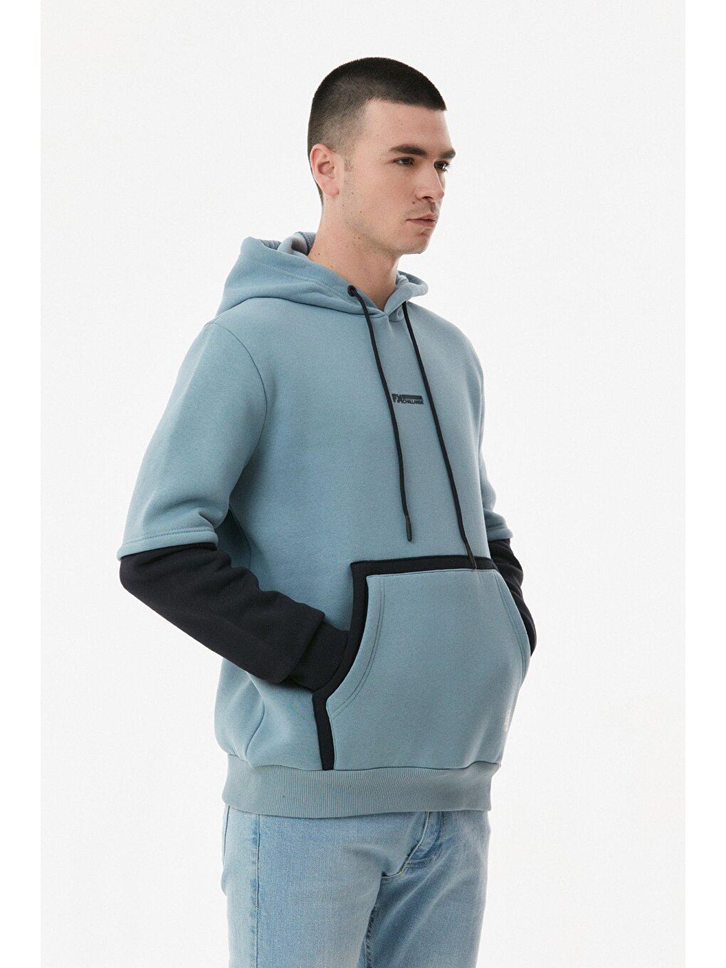 Mavi Kanguru Cepli Kapüşonlu Sweatshirt-4