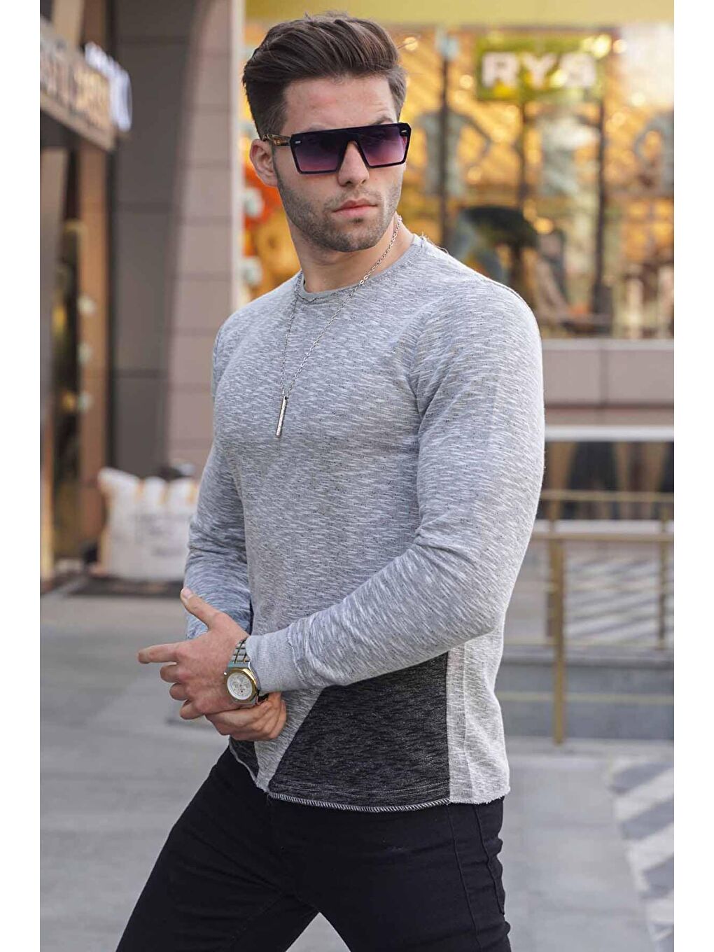 Gri Bisiklet Yaka Erkek Sweatshirt 1703