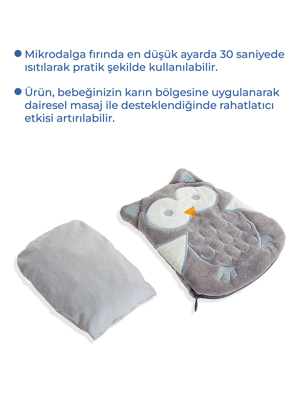 Kiraz Çekirdekli Baykuş Kadife Rahatlatıcı Gaz Kemeri & Gaz Yastığı - Gri-3