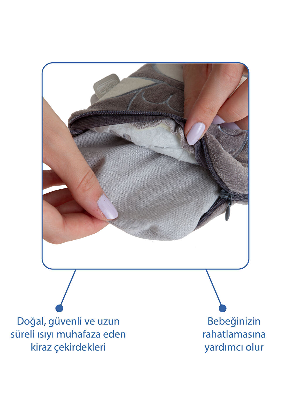 Kiraz Çekirdekli Baykuş Kadife Rahatlatıcı Gaz Kemeri & Gaz Yastığı - Gri-4