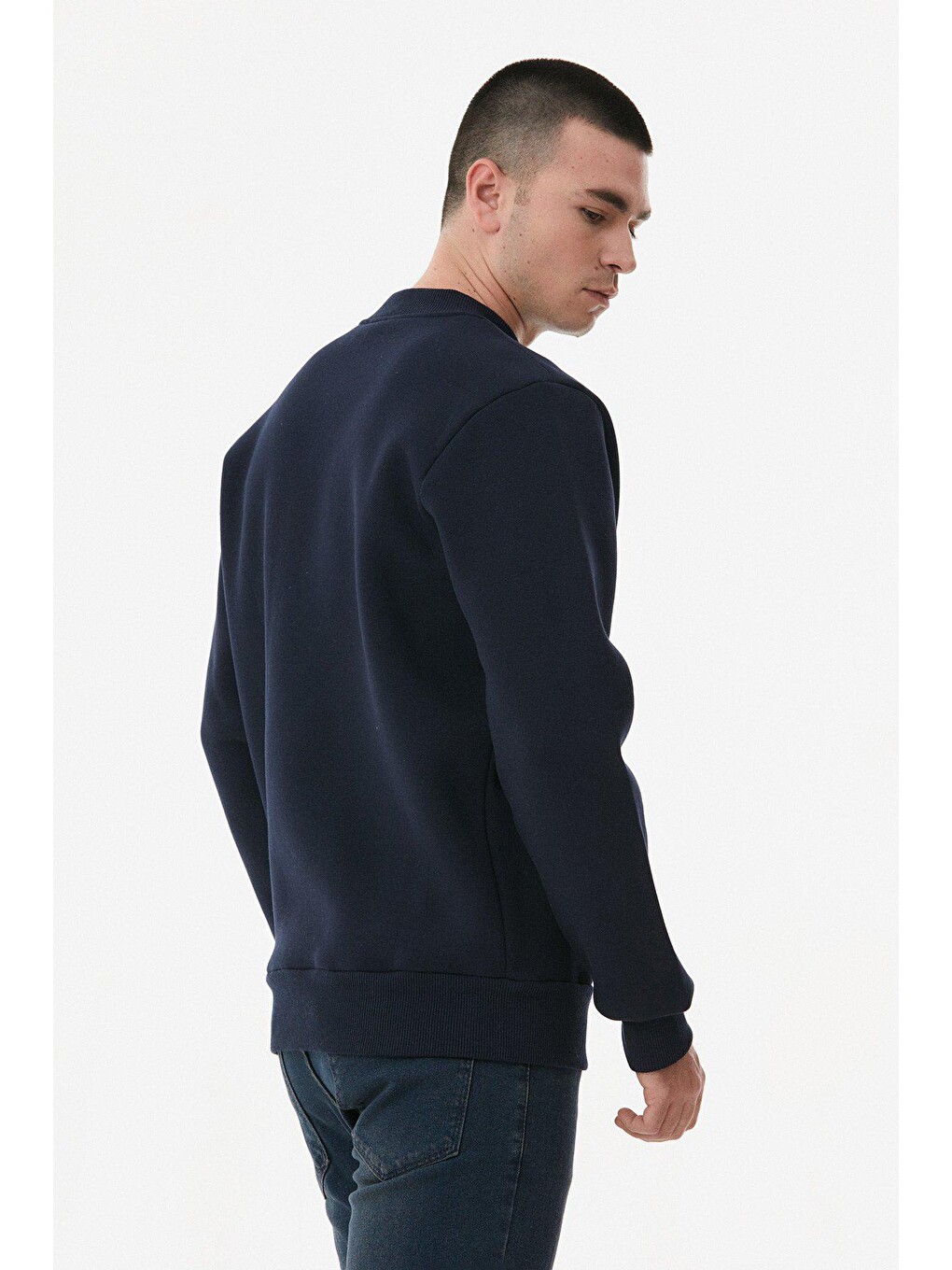 Lacivert Basic Bisiklet Yaka Sweatshirt-4