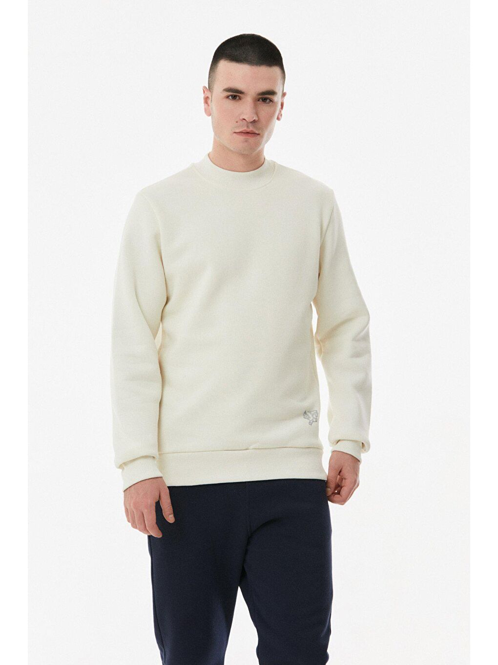 Fullamoda Ekru Basic Dik Yaka Sweatshirt