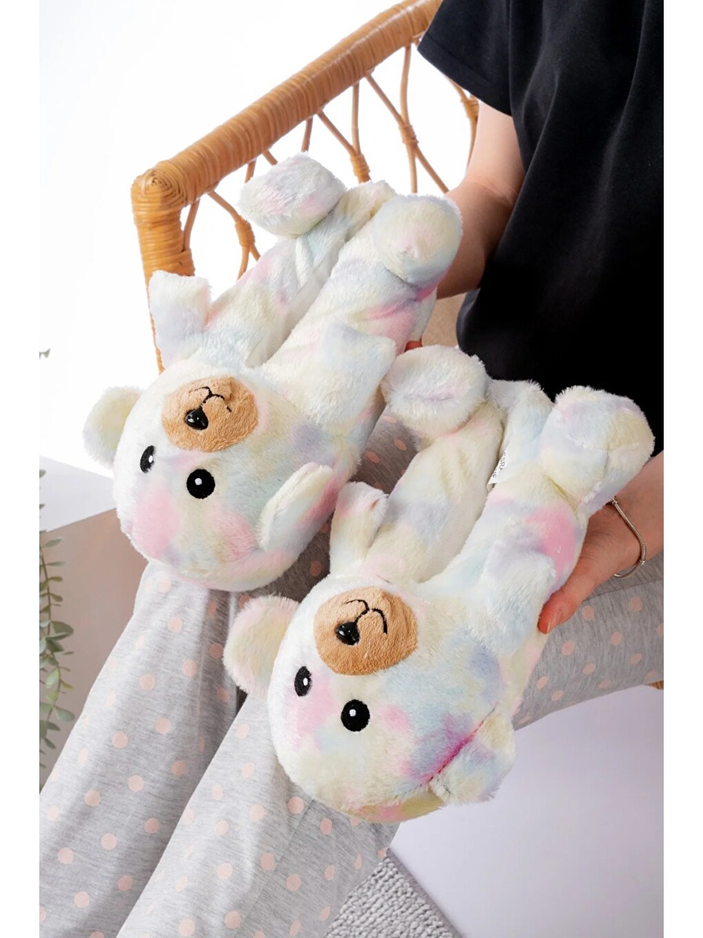 Sarı Ayıcık Figürlü Pelüş Panduf Ev Pandufu Unisex-2