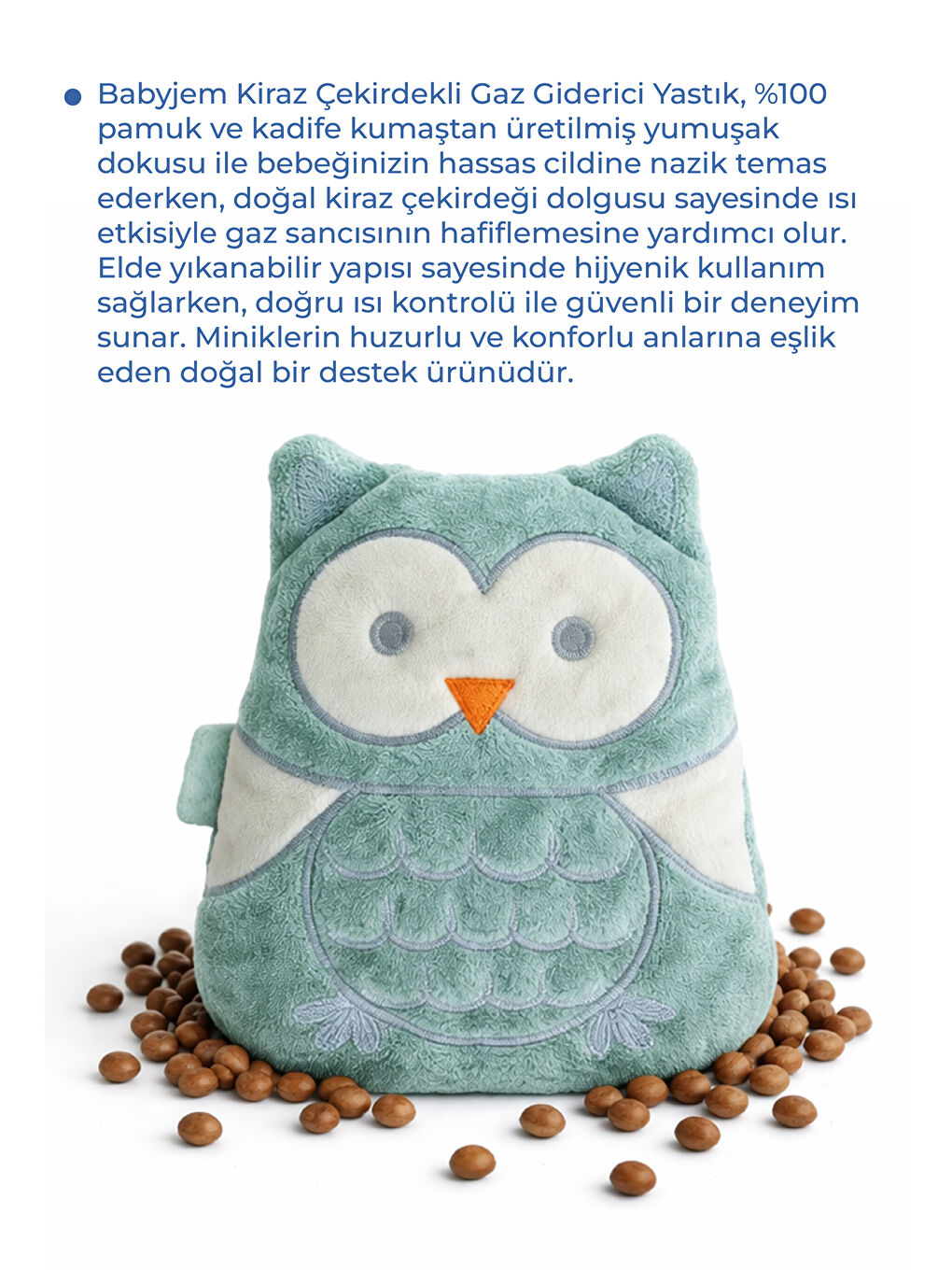 Kiraz Çekirdekli Baykuş Kadife Rahatlatıcı Gaz Kemeri & Gaz Yastığı - Yeşil-1