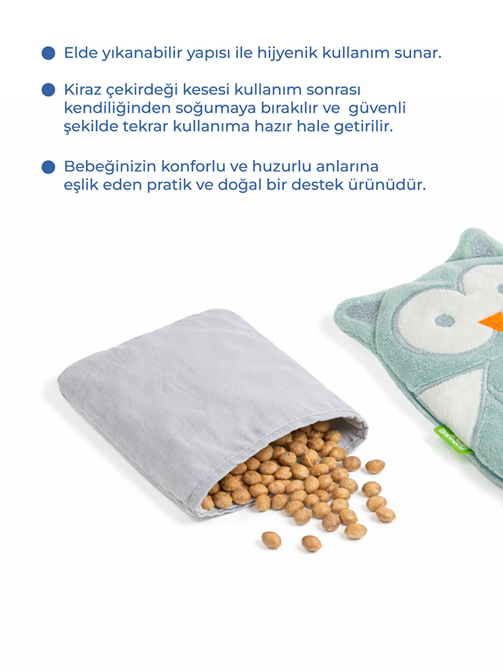 Kiraz Çekirdekli Baykuş Kadife Rahatlatıcı Gaz Kemeri & Gaz Yastığı - Yeşil-4