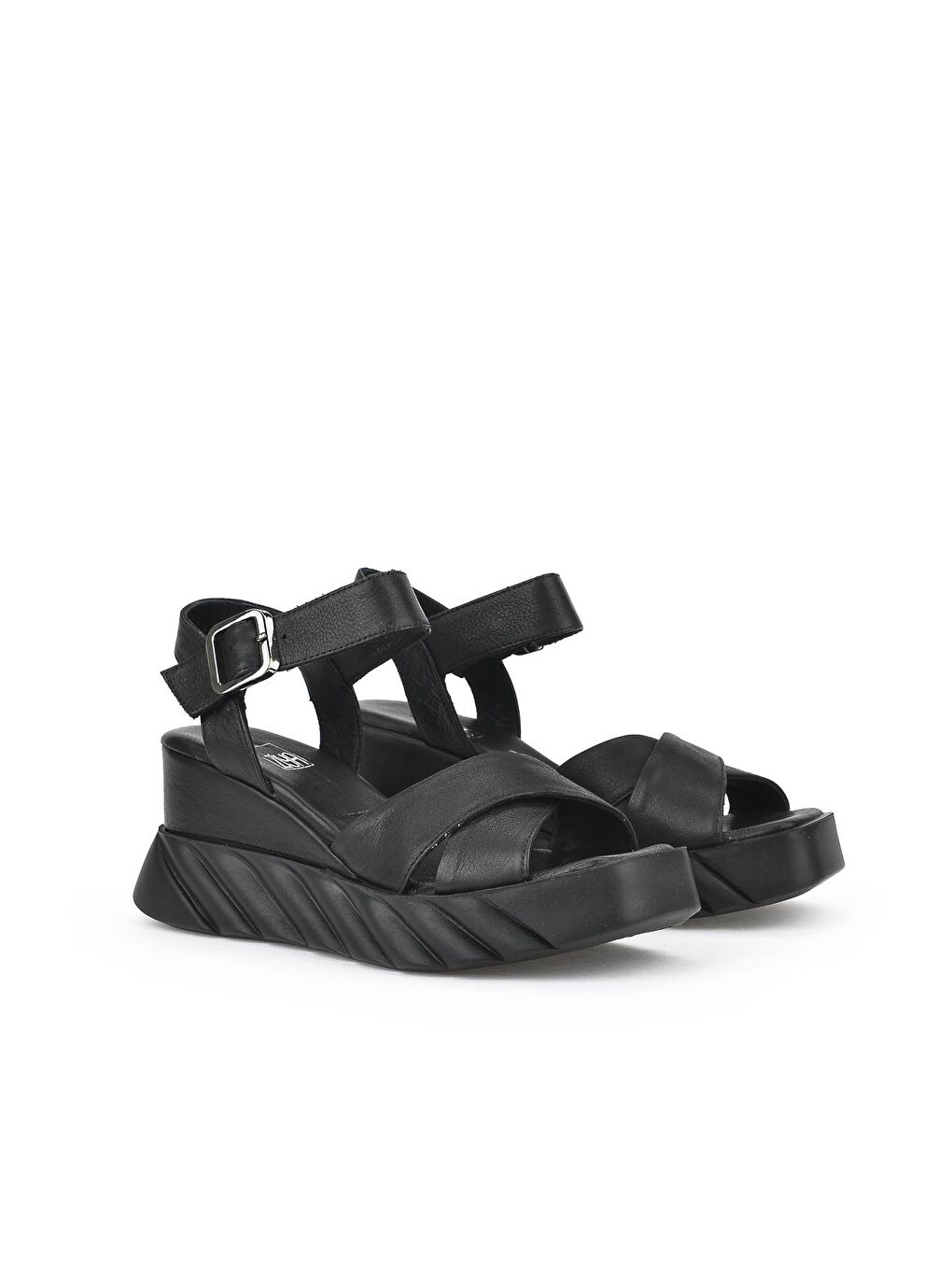 Kadın Hakiki Deri Dolgu Topuk Sandalet 1311003 404 Siyah-1