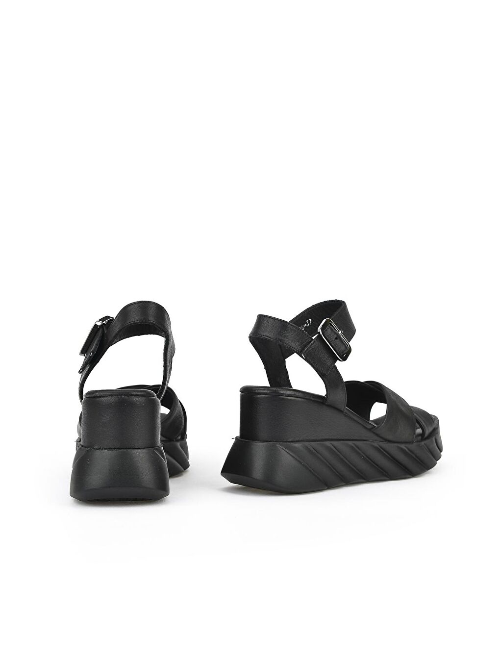 Kadın Hakiki Deri Dolgu Topuk Sandalet 1311003 404 Siyah-2