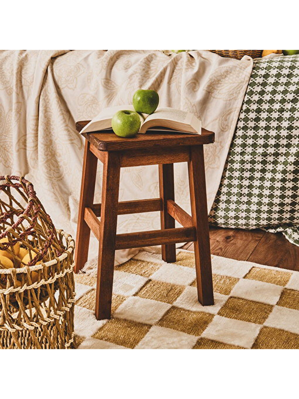 Kahverengi Santorini Küçük Boy Tabure - Ceviz - 36x36x44 cm