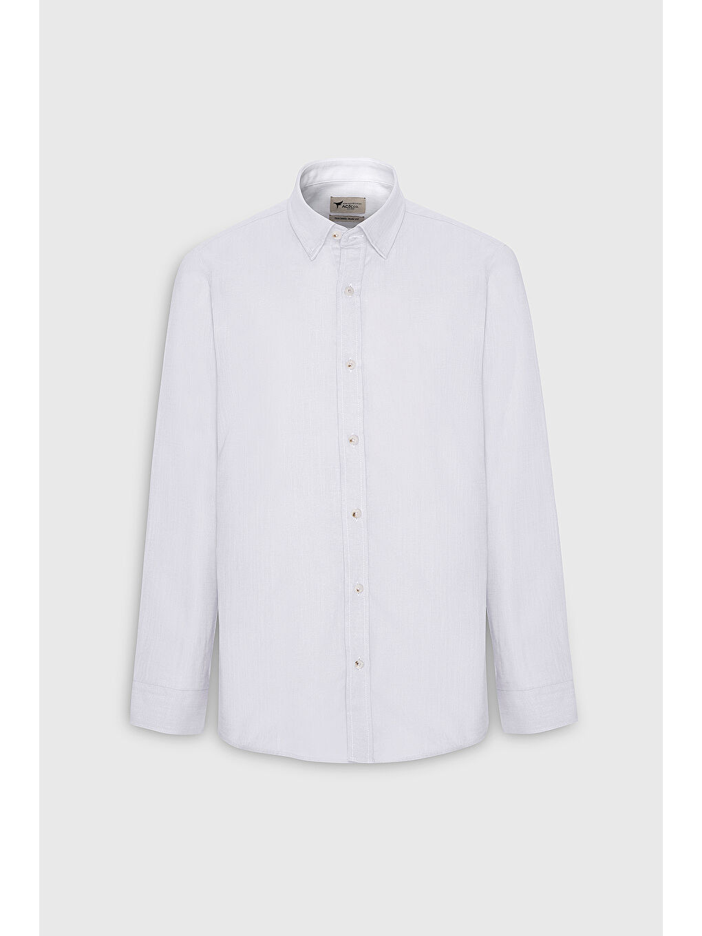 Erkek Beyaz Slim Fit Dar Kesim Gizli Düğmeli Yaka Keten Görünümlü %100 Pamuk Flamlı Gömlek-5