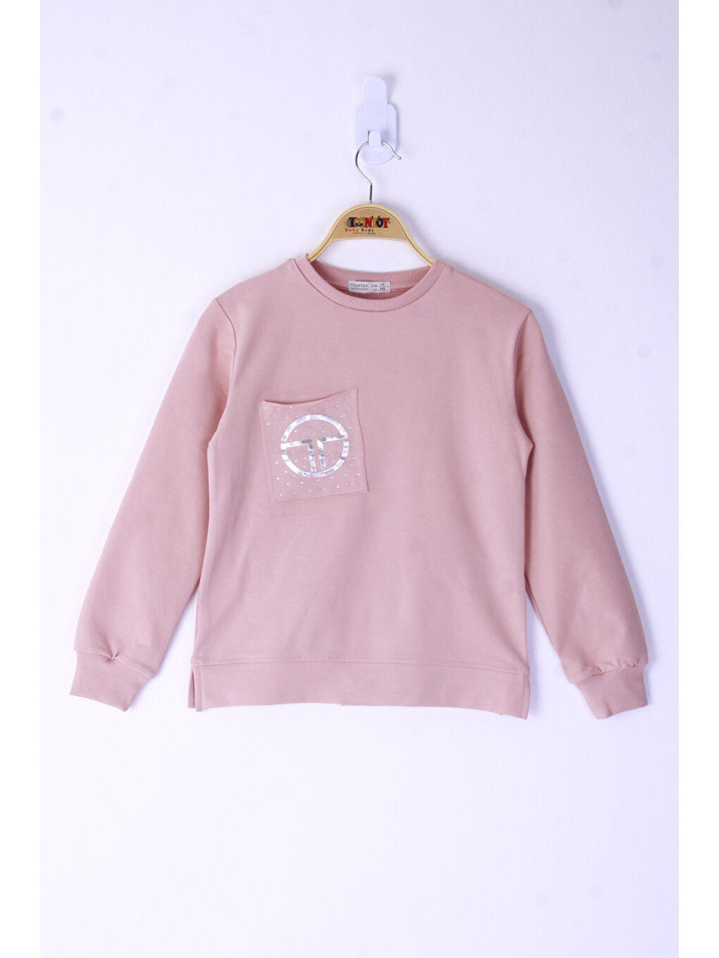 Pembe Kız Çocuk Cebi Arma Baskılı Sweatshirt-1