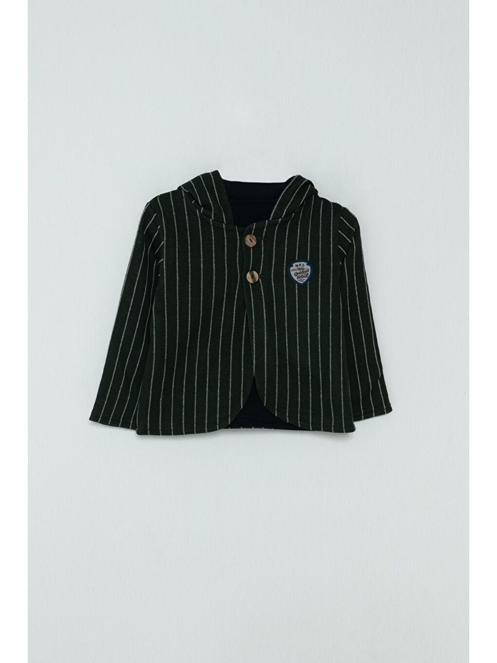 Yeşil Çizgili Düğmeli Kapüşonlu Erkek Bebek Ceket