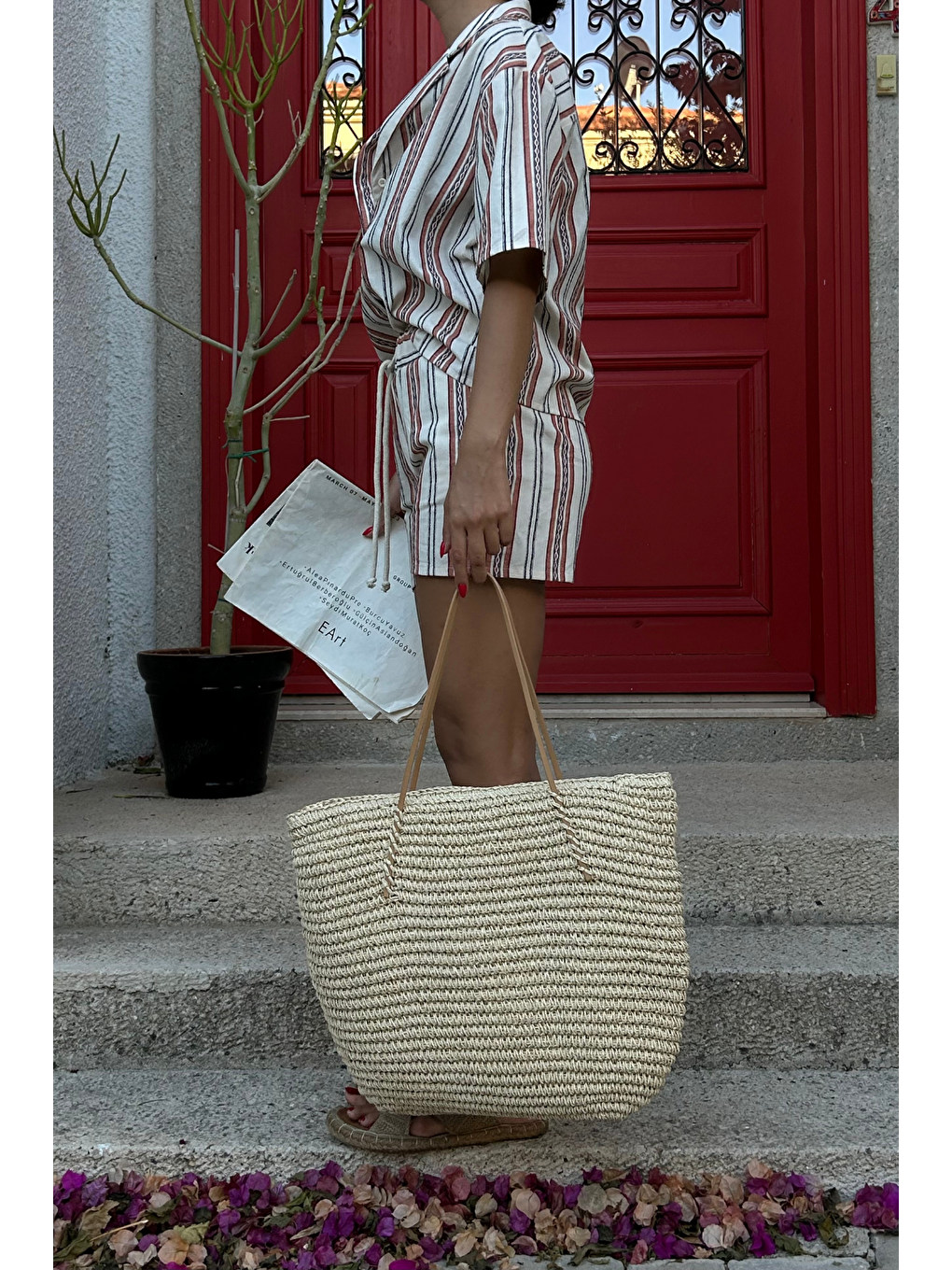 Bej Doğal Dokuma Hasır Omuz Çantası Harmony-1