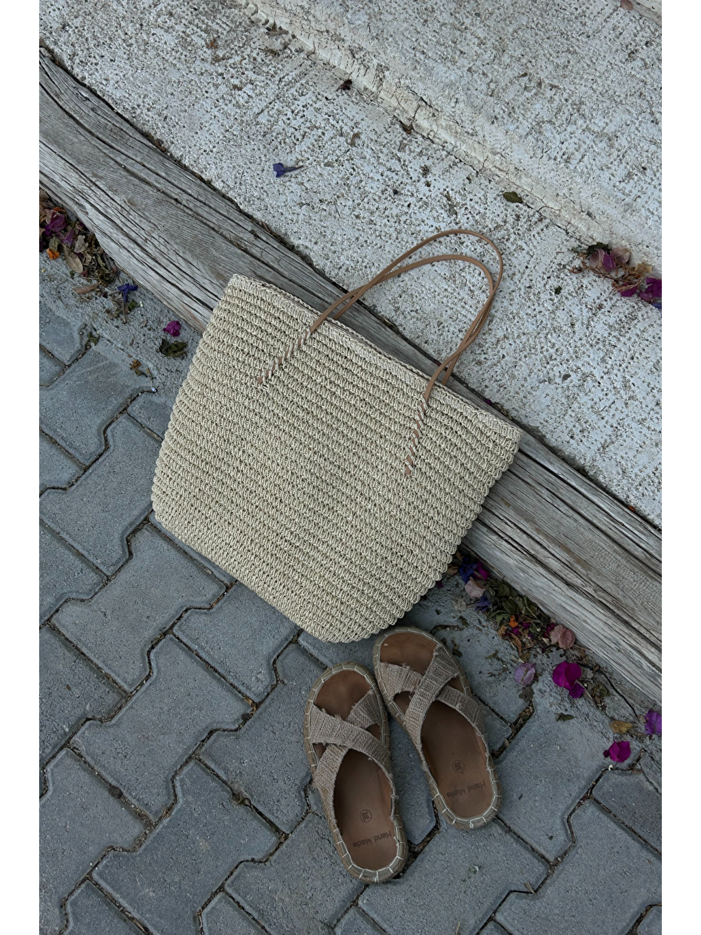 Bej Doğal Dokuma Hasır Omuz Çantası Harmony-2