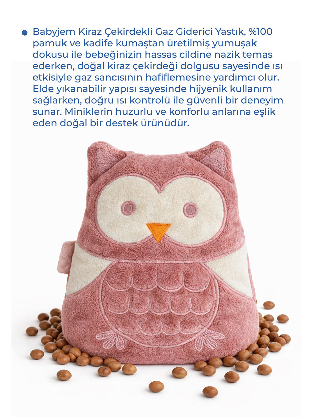 366 Kiraz Çekirdekli Baykuş Kadife Gaz Yastığı / Gül Kurusu-1