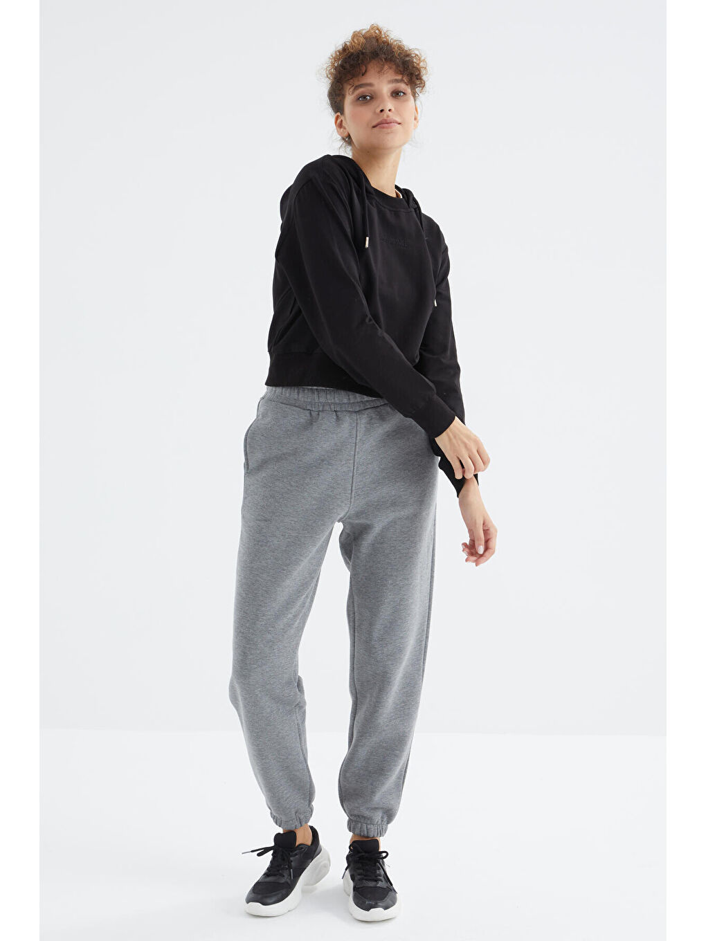 Gri Melanj Yüksek Bel Rahat Form Basic Jogger Kadın Eşofman Alt - 94624-2