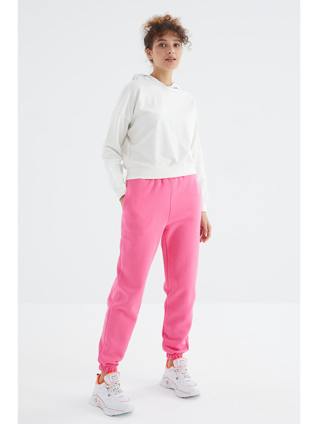 Şeker Pembe Yüksek Bel Rahat Form Basic Jogger Kadın Eşofman Alt - 94624-2