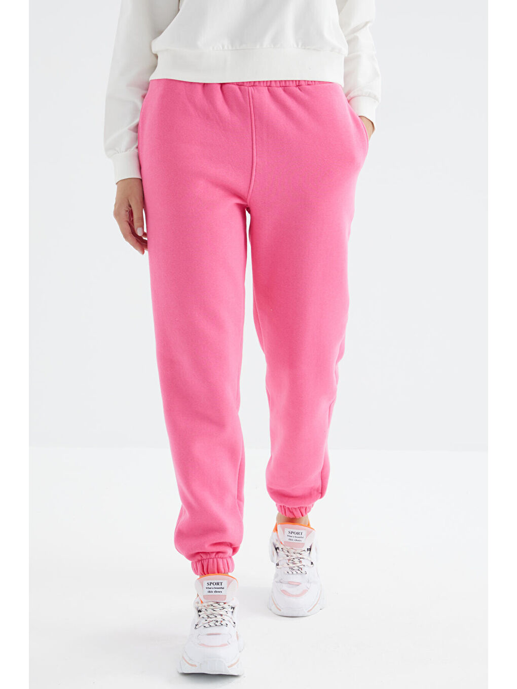 Şeker Pembe Yüksek Bel Rahat Form Basic Jogger Kadın Eşofman Alt - 94624-3