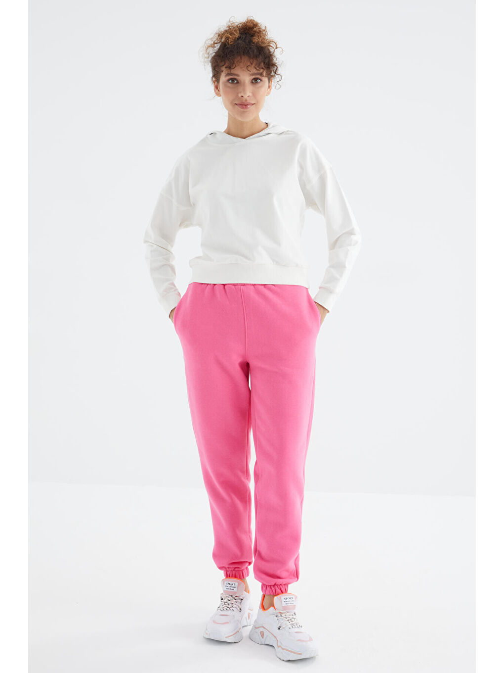 Şeker Pembe Yüksek Bel Rahat Form Basic Jogger Kadın Eşofman Alt - 94624-4