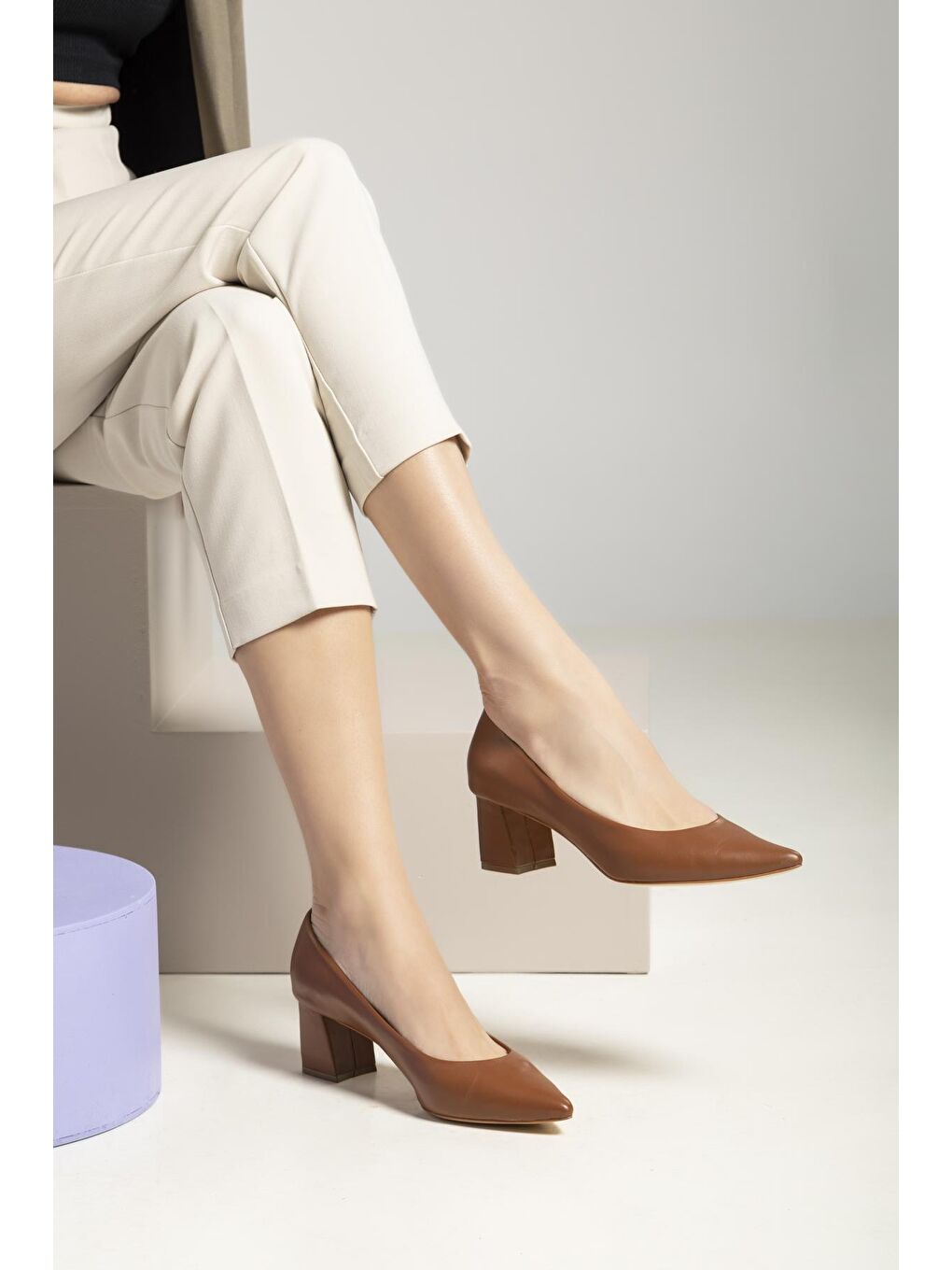 Kahverengi Kadın Hakiki Deri Topuklu Ayakkabı 1311003 974 Taba