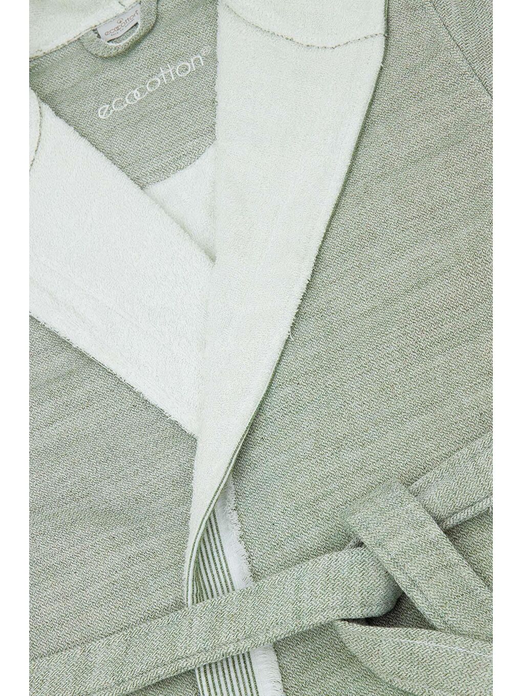 Hasna Erkek Bornoz %100 Organik Pamuk Keten Melanj Haki-2