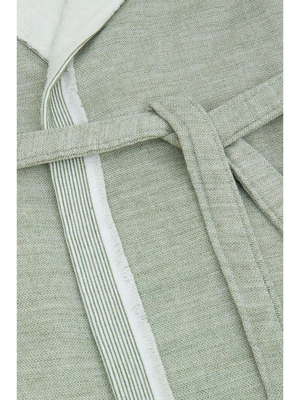 Hasna Erkek Bornoz %100 Organik Pamuk Keten Melanj Haki-3