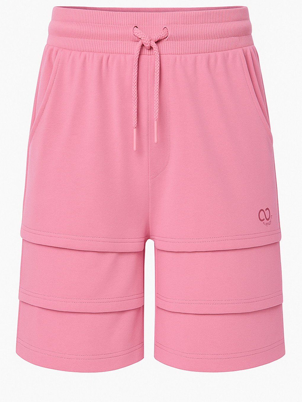 Pembe Kız Çocuk Baskılı Beli Ribanalı Cepli Katlı Şort-1