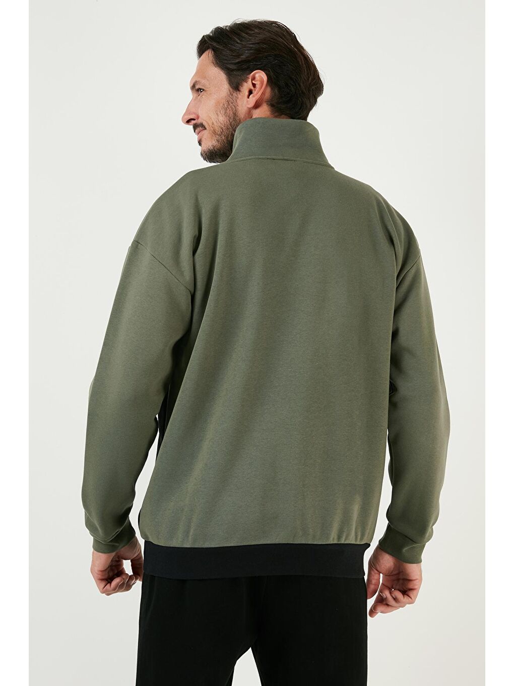 Buratti Siyah-Haki Regular Fit Fermuarlı Dik Yaka İçi Tüylü Yumuşak Şardonlu Kışlık Sweat 5905343 - 4