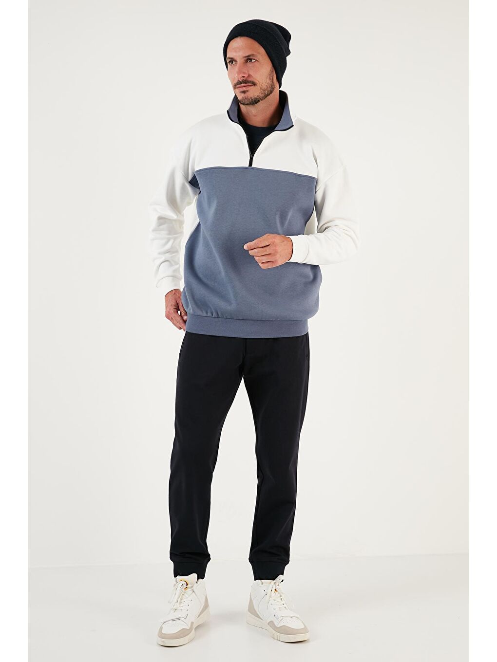 Buratti Ekru Regular Fit Fermuarlı Dik Yaka İçi Tüylü Yumuşak Şardonlu Kışlık Sweat 5905343 - 2