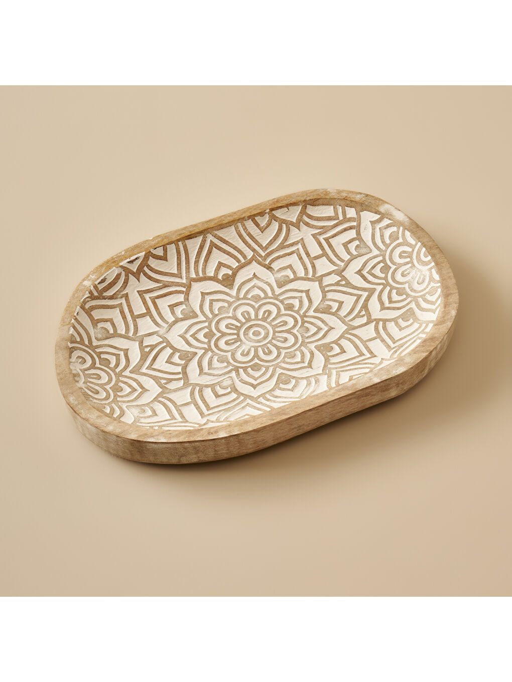 Bej Aldo Mango Ağacı Dekoratif Tabak Naturel (30x3,5x20 cm)