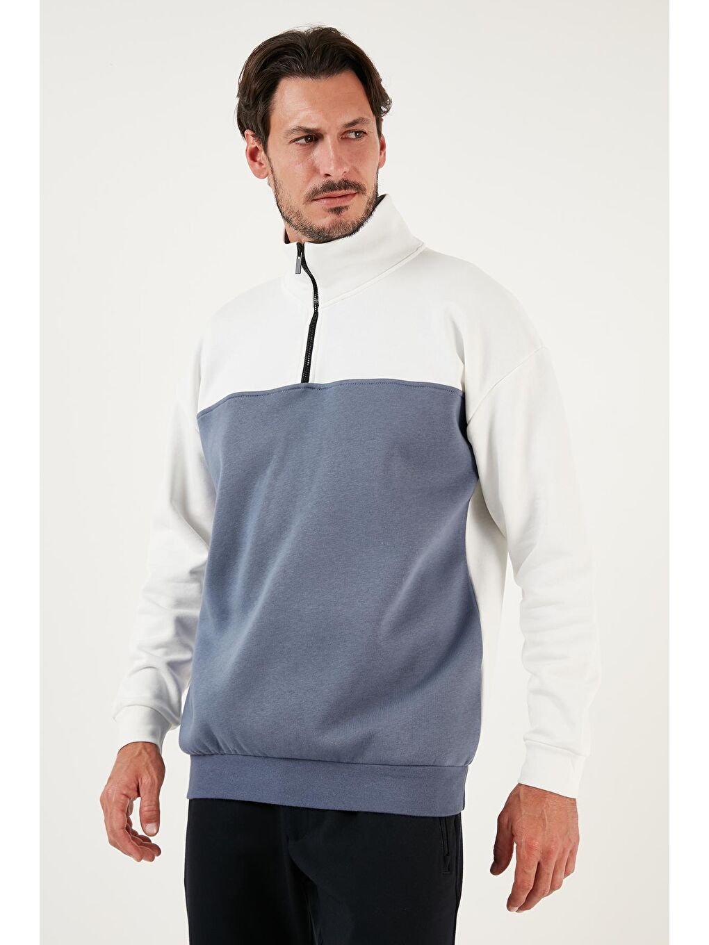 Buratti Ekru Regular Fit Fermuarlı Dik Yaka İçi Tüylü Yumuşak Şardonlu Kışlık Sweat 5905343 - 3