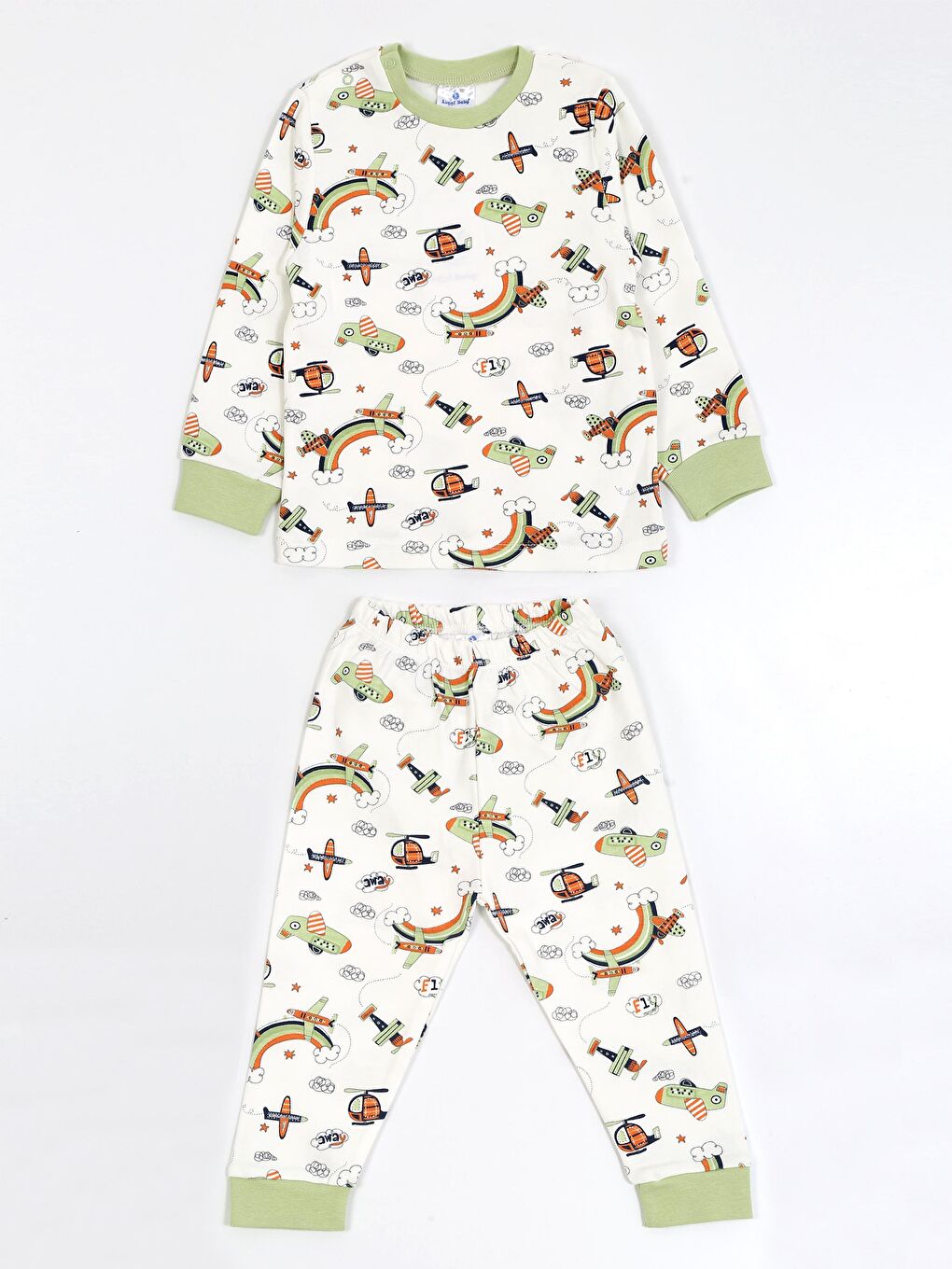 Ekru Bisiklet Yaka Baskılı Erkek Bebek 2'li Takım